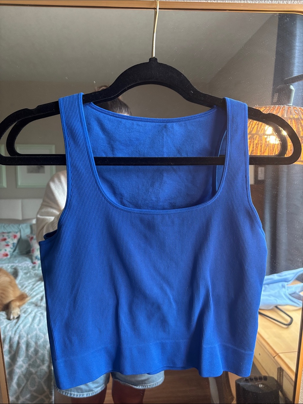 DSG Blue Cropped Ribbed Square-Neck Tank Top